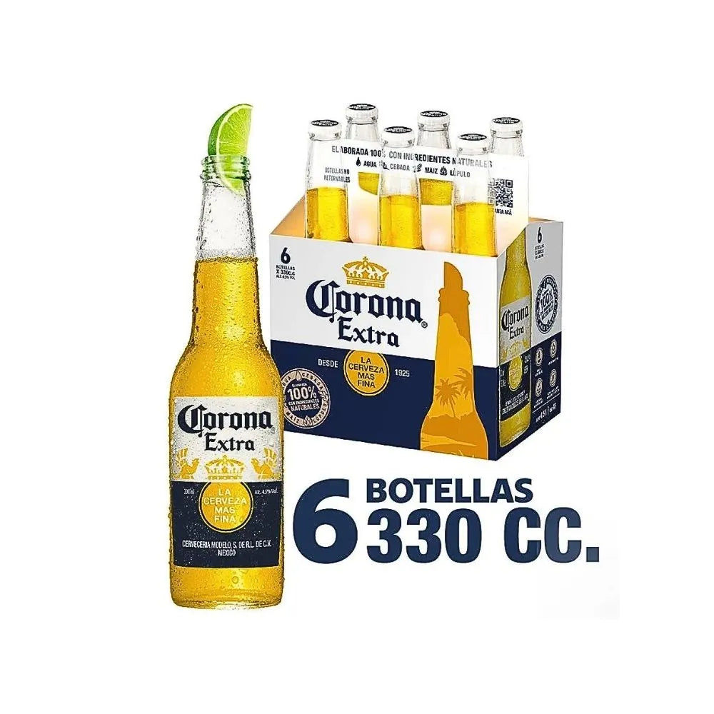 Cerveza Corona Extra Botella 330cc (Pack 6 un)
