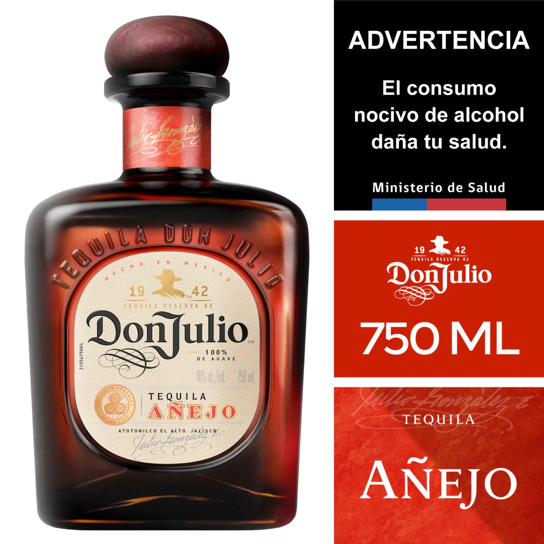 Botella de Tequila Don Julio Añejo de 750cc, tequila súper premium 100% agave azul con maduración prolongada en barricas disponible en Comercial Unlitro.