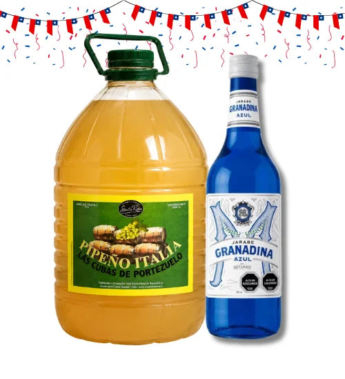 Pack Terremoto Dieciochero Pipeño Italia 5L + Granadina. Mitjans Azul 900ml