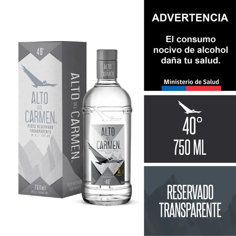 Botella de Pisco Alto del Carmen 40 grados Transparente Doble Destilado de 750cc en Comercial Unlitro.