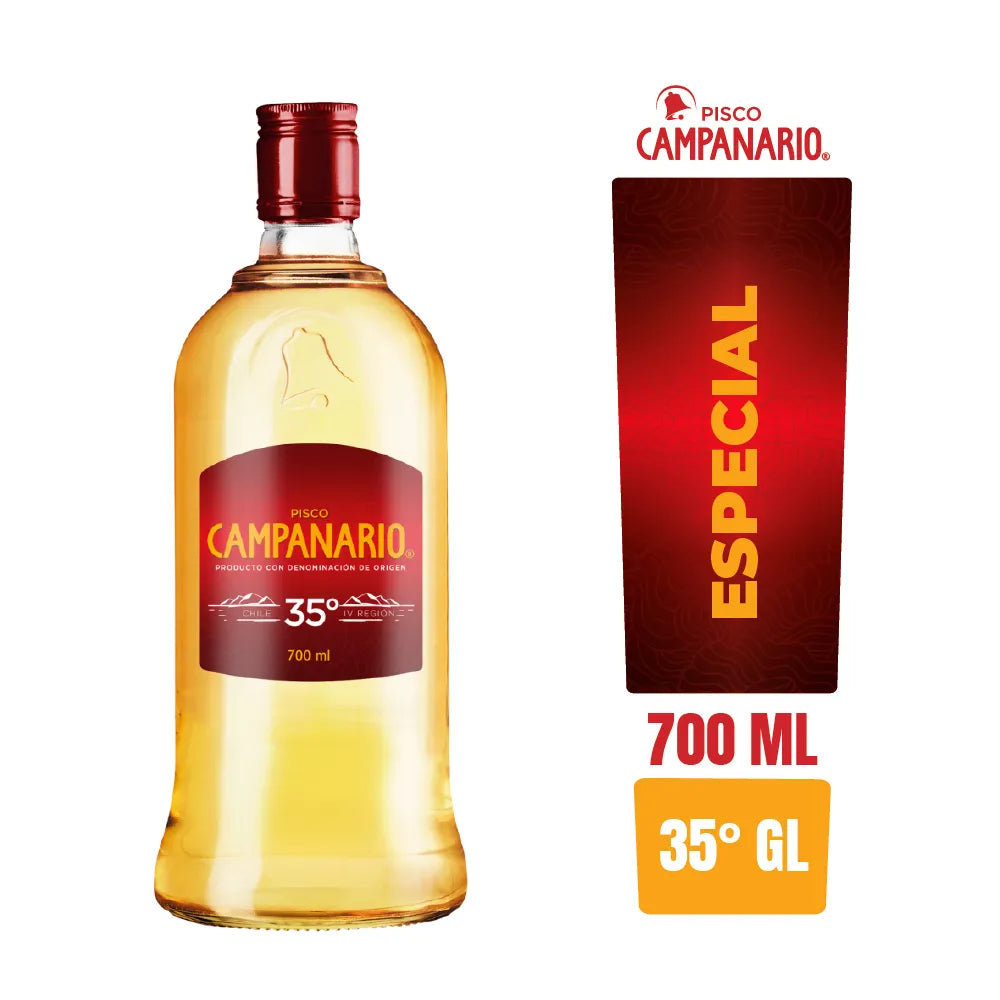 Botella de Pisco Campanario de 35 grados y 700cc en Comercial Unlitro.
