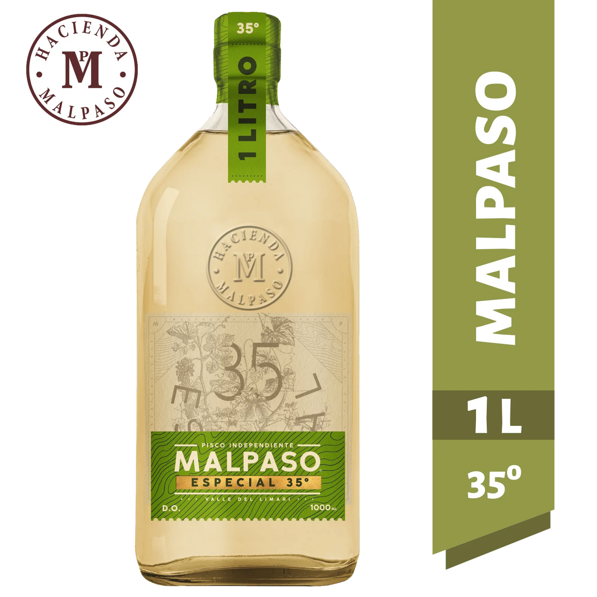 Botella de Pisco Mal Paso Reservado de 35 grados y 1 Litro en Comercial Unlitro.