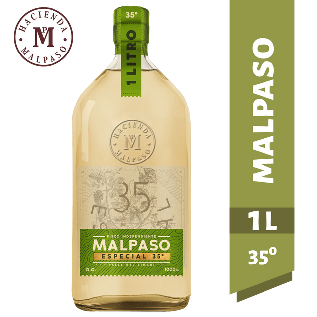 Botella de Pisco Mal Paso Reservado de 35 grados y 1 Litro en Comercial Unlitro.