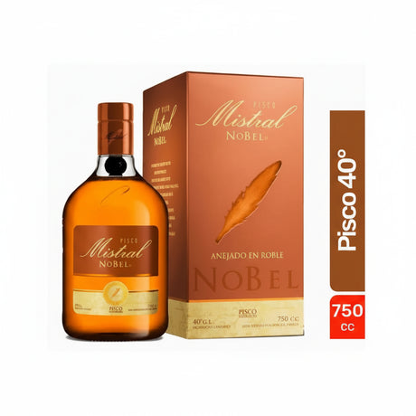 Botella de Pisco Mistral Nobel de 40 grados y 750cc con estuche en Comercial Unlitro.
